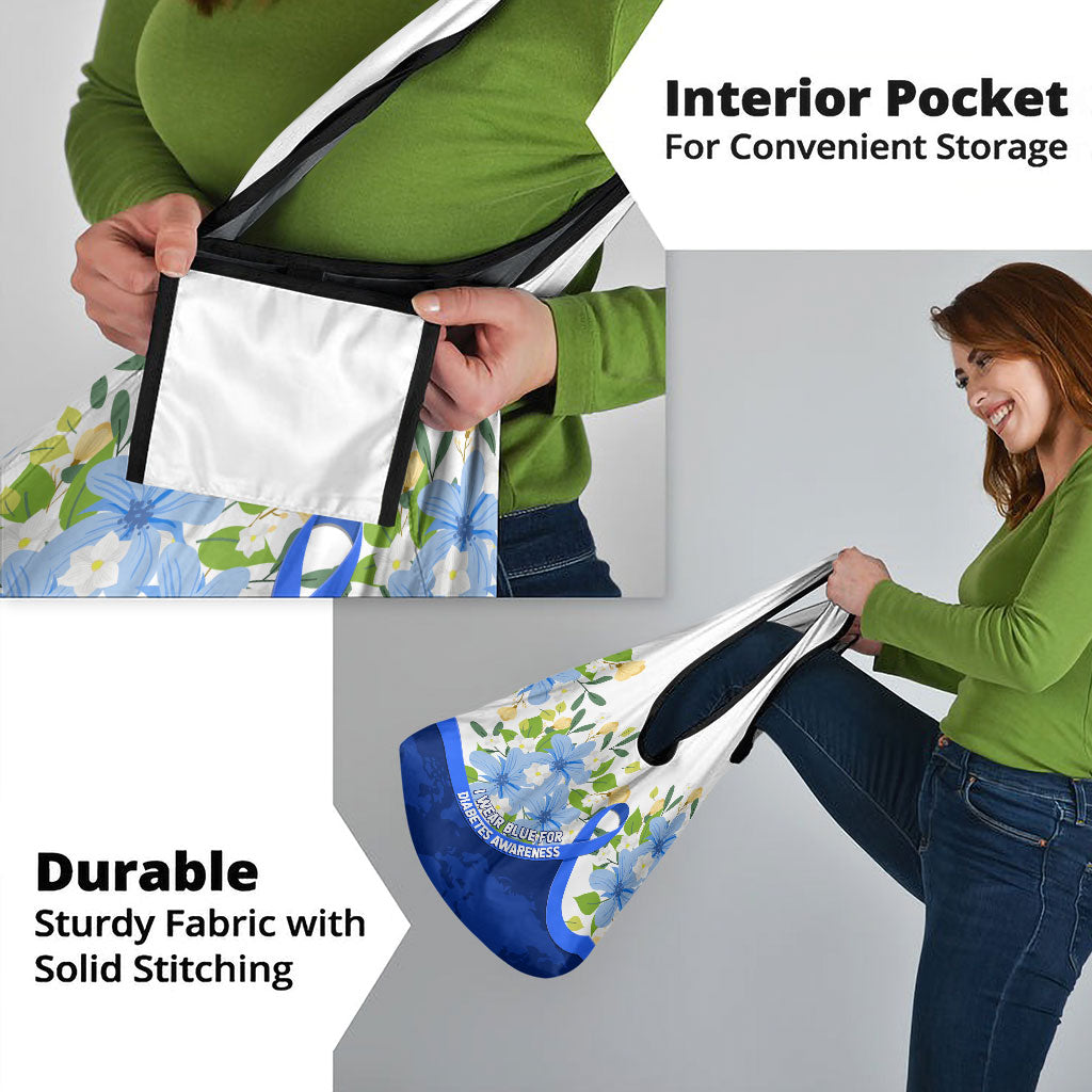 Diabetes Awareness Ribbon Grocery Bag Floral Blue Ribbon World Map