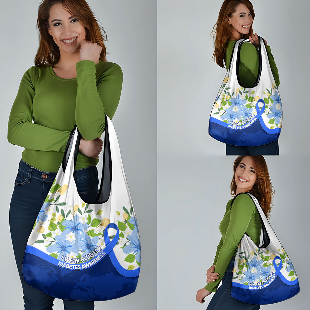 Diabetes Awareness Ribbon Grocery Bag Floral Blue Ribbon World Map