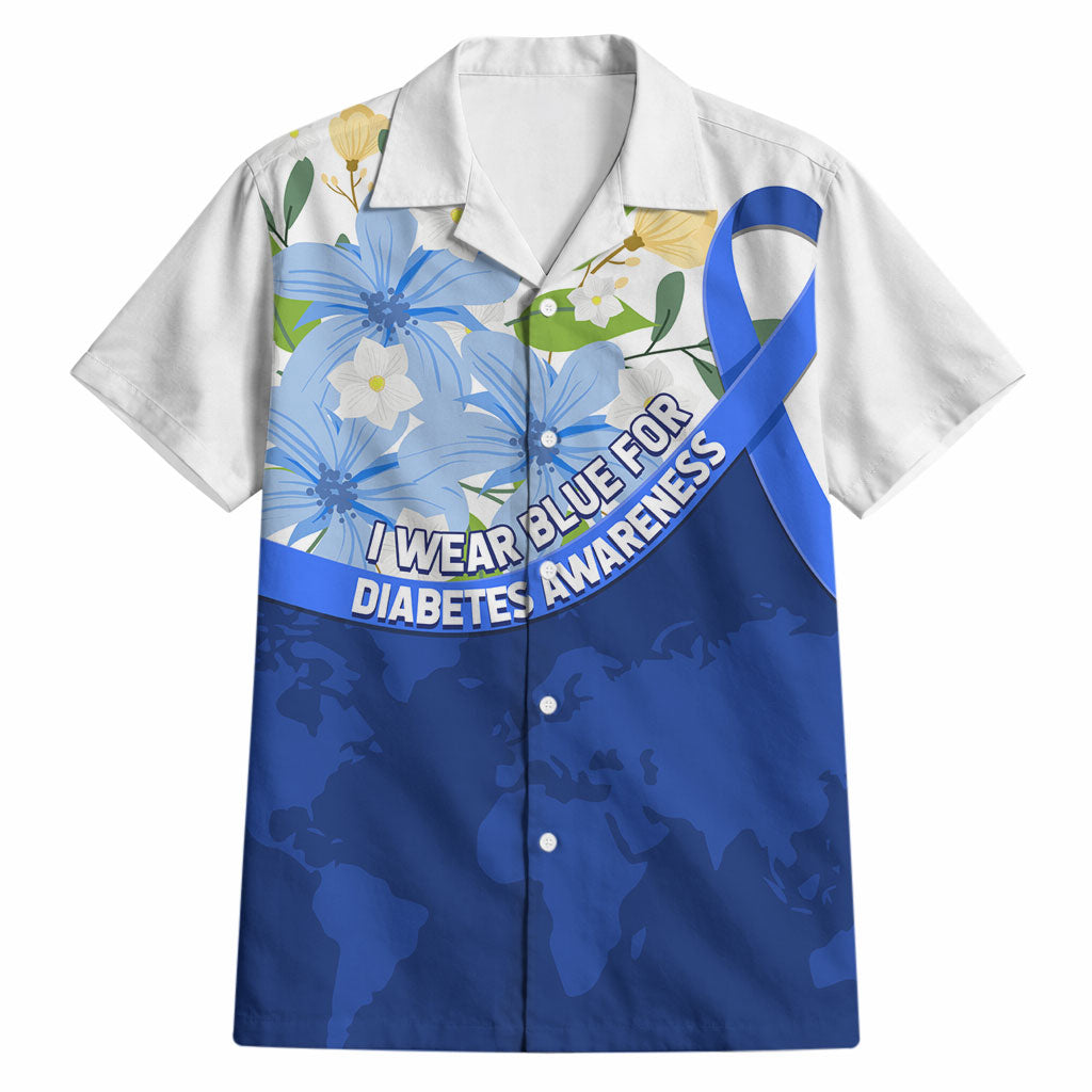 Diabetes Awareness Ribbon Hawaiian Shirt Floral Blue Ribbon World Map