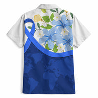 Diabetes Awareness Ribbon Hawaiian Shirt Floral Blue Ribbon World Map