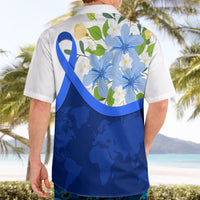 Diabetes Awareness Ribbon Hawaiian Shirt Floral Blue Ribbon World Map