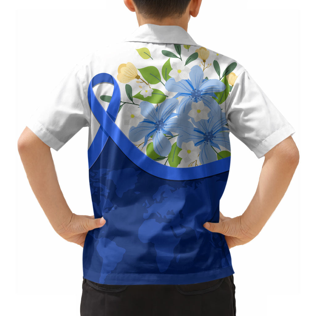 Diabetes Awareness Ribbon Hawaiian Shirt Floral Blue Ribbon World Map