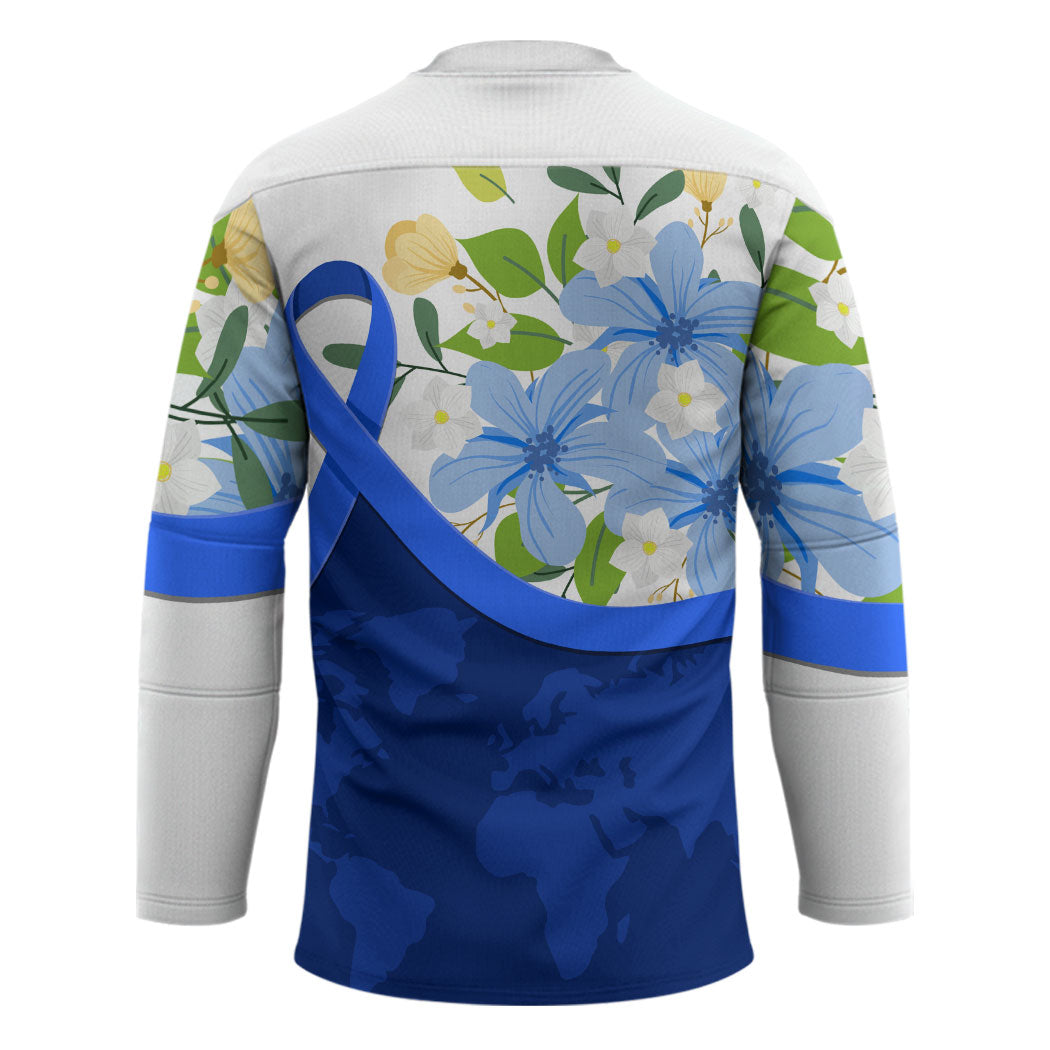 Diabetes Awareness Ribbon Hockey Jersey Floral Blue Ribbon World Map