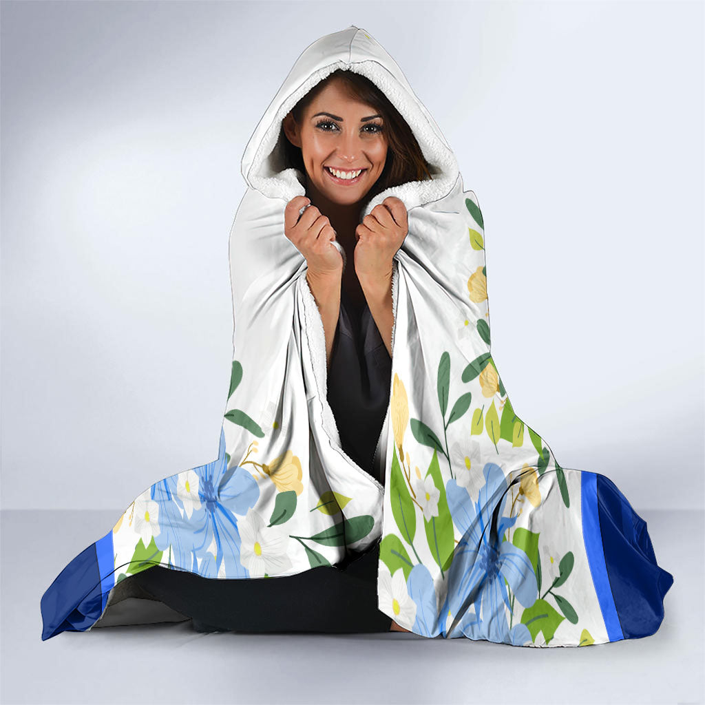 Diabetes Awareness Ribbon Hooded Blanket Floral Blue Ribbon World Map