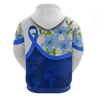 Diabetes Awareness Ribbon Hoodie Floral Blue Ribbon World Map