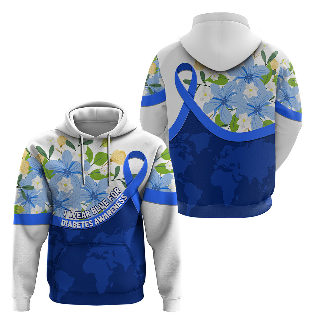 Diabetes Awareness Ribbon Hoodie Floral Blue Ribbon World Map