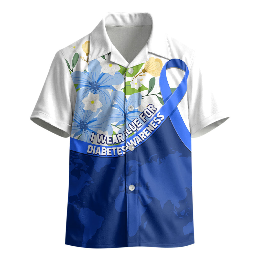 Diabetes Awareness Ribbon Kid Hawaiian Shirt Floral Blue Ribbon World Map