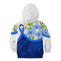 Diabetes Awareness Ribbon Kid Hoodie Floral Blue Ribbon World Map