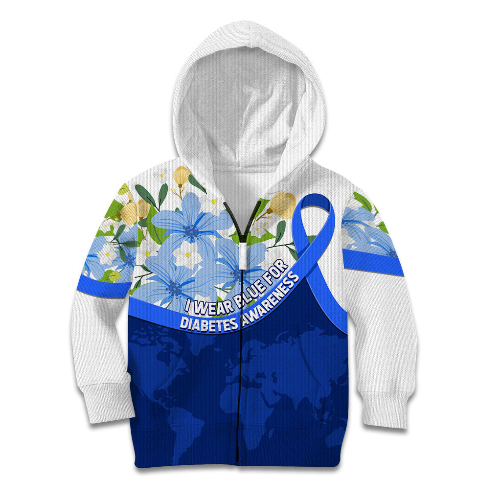Diabetes Awareness Ribbon Kid Hoodie Floral Blue Ribbon World Map
