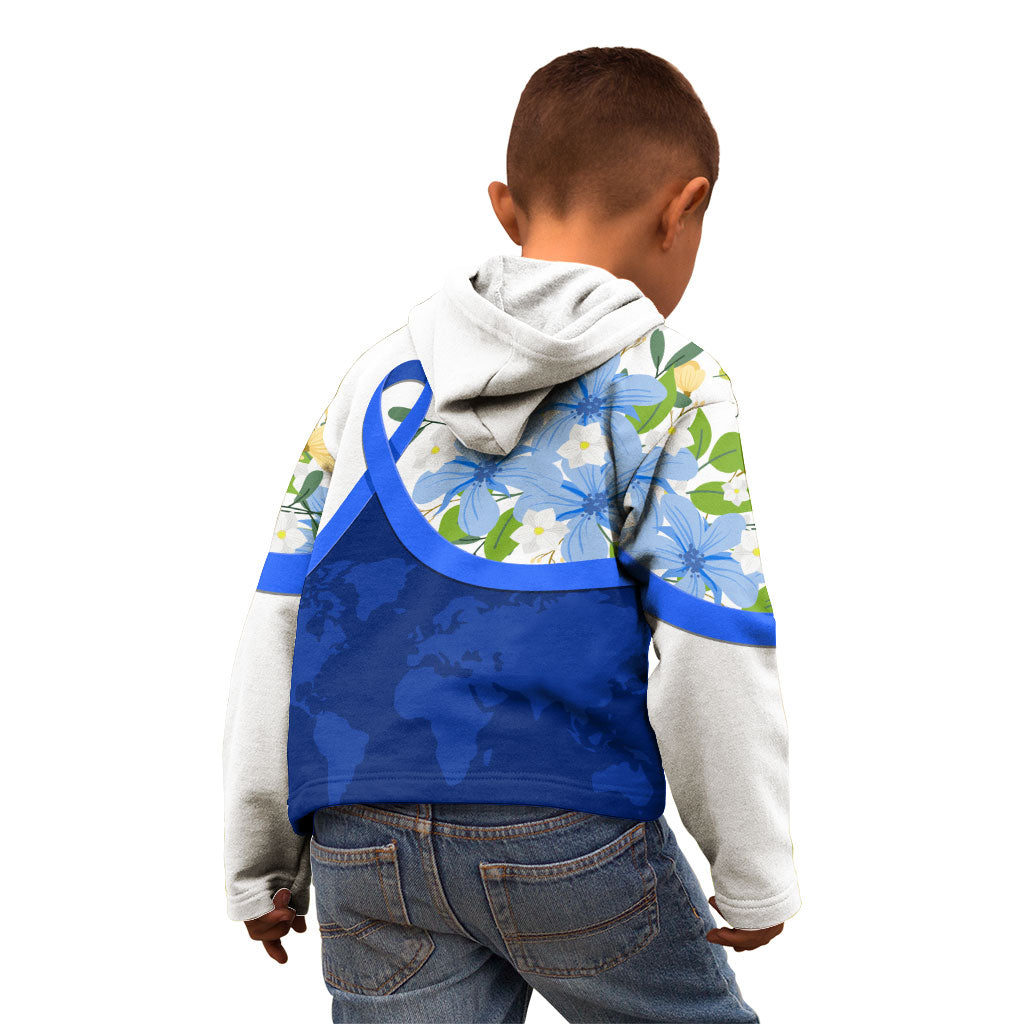 Diabetes Awareness Ribbon Kid Hoodie Floral Blue Ribbon World Map