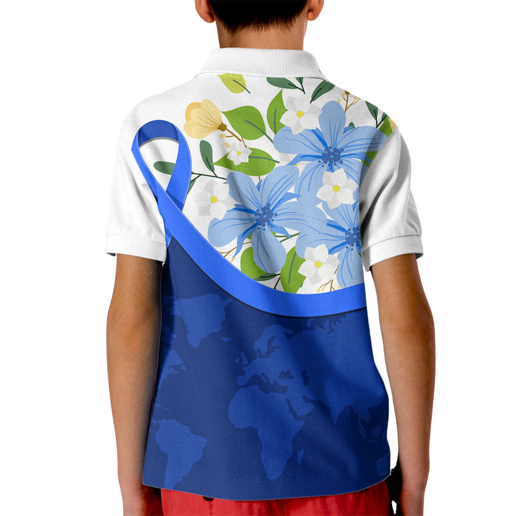 Diabetes Awareness Ribbon Kid Polo Shirt Floral Blue Ribbon World Map