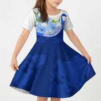 Diabetes Awareness Ribbon Kid Short Sleeve Dress Floral Blue Ribbon World Map