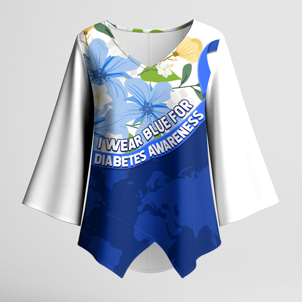 Diabetes Awareness Ribbon Kimono Sleeve Blouse Floral Blue Ribbon World Map
