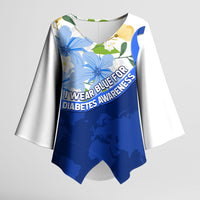 Diabetes Awareness Ribbon Kimono Sleeve Blouse Floral Blue Ribbon World Map