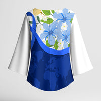 Diabetes Awareness Ribbon Kimono Sleeve Blouse Floral Blue Ribbon World Map