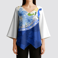 Diabetes Awareness Ribbon Kimono Sleeve Blouse Floral Blue Ribbon World Map