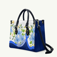 Diabetes Awareness Ribbon Leather Bag Floral Blue Ribbon World Map