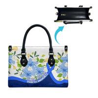 Diabetes Awareness Ribbon Leather Bag Floral Blue Ribbon World Map