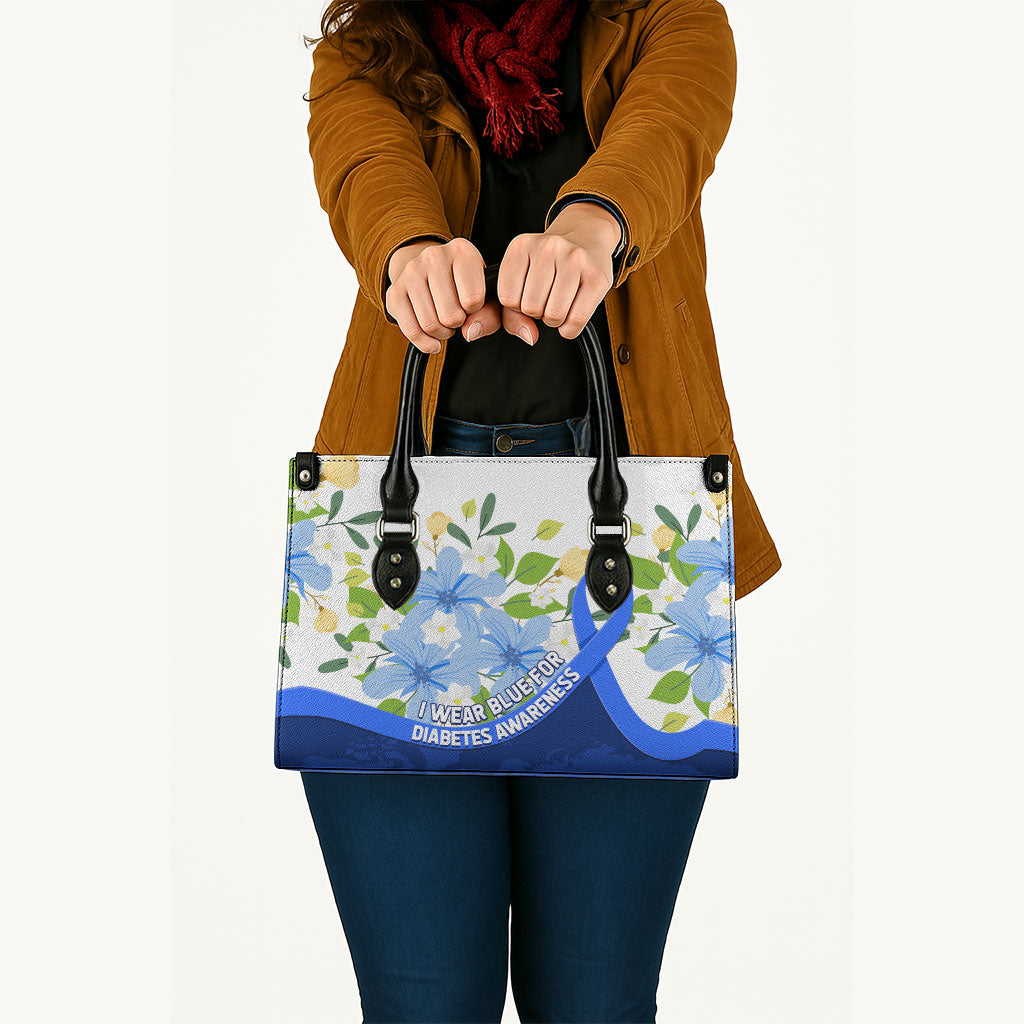 Diabetes Awareness Ribbon Leather Bag Floral Blue Ribbon World Map
