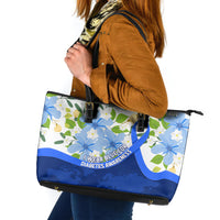 Diabetes Awareness Ribbon Leather Tote Bag Floral Blue Ribbon World Map