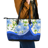 Diabetes Awareness Ribbon Leather Tote Bag Floral Blue Ribbon World Map