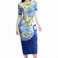 Diabetes Awareness Ribbon Long Sleeve Bodycon Dress Floral Blue Ribbon World Map