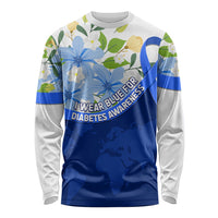 Diabetes Awareness Ribbon Long Sleeve Shirt Floral Blue Ribbon World Map