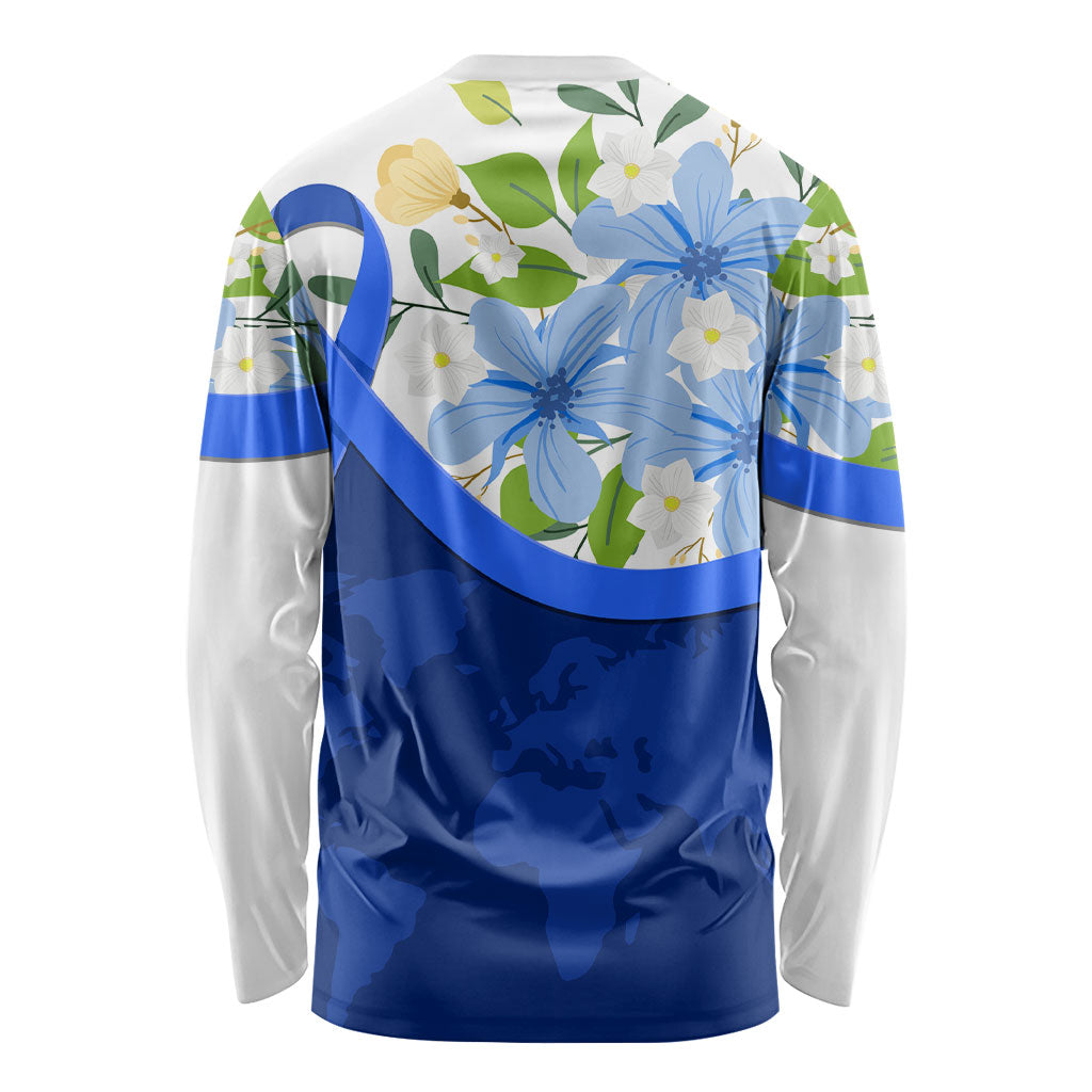 Diabetes Awareness Ribbon Long Sleeve Shirt Floral Blue Ribbon World Map