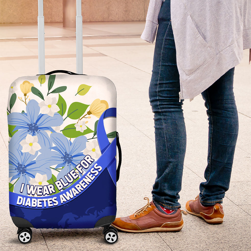 Diabetes Awareness Ribbon Luggage Cover Floral Blue Ribbon World Map