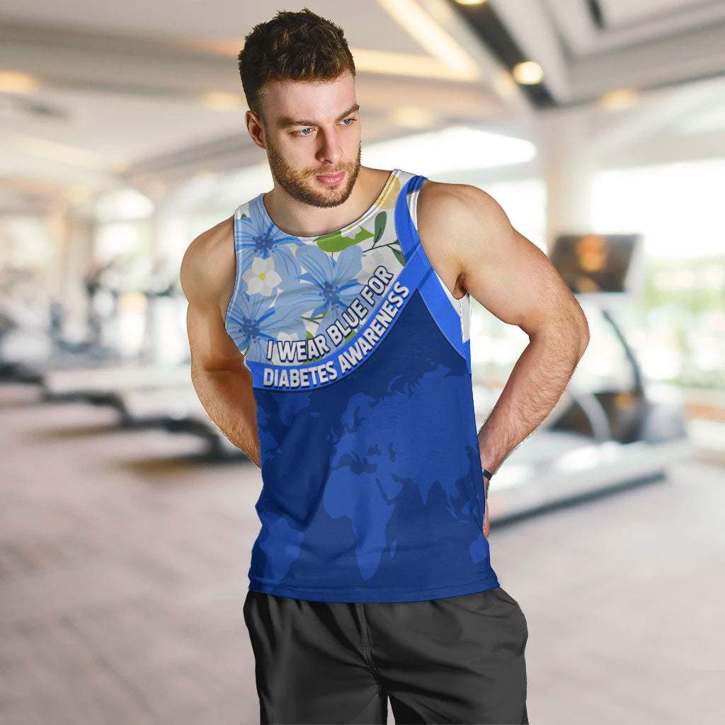 Diabetes Awareness Ribbon Men Tank Top Floral Blue Ribbon World Map