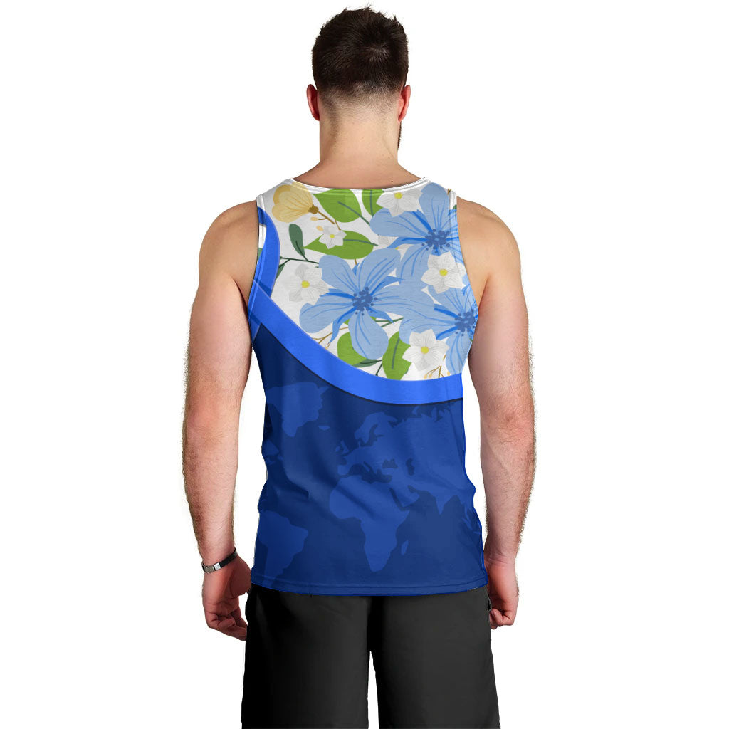 Diabetes Awareness Ribbon Men Tank Top Floral Blue Ribbon World Map