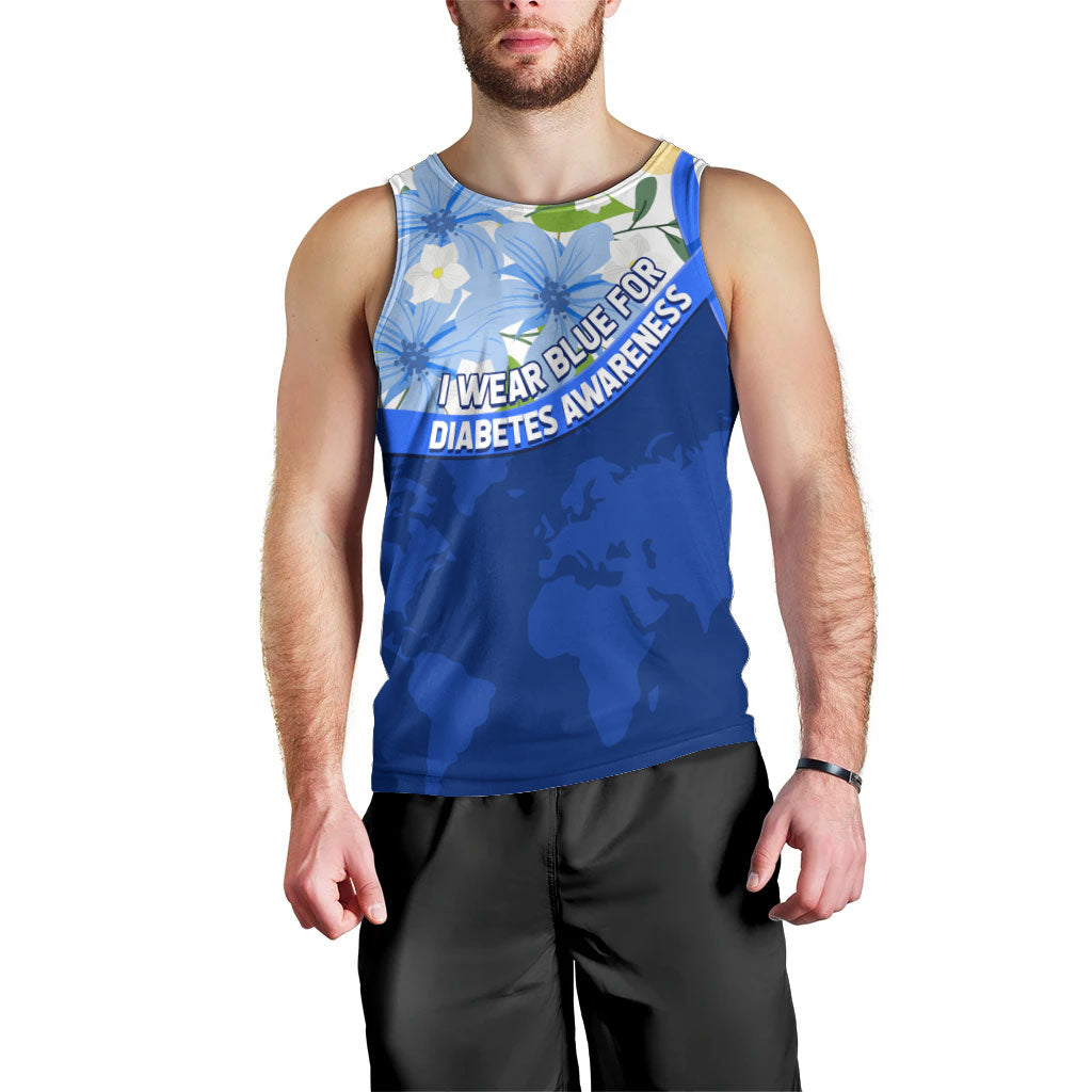 Diabetes Awareness Ribbon Men Tank Top Floral Blue Ribbon World Map