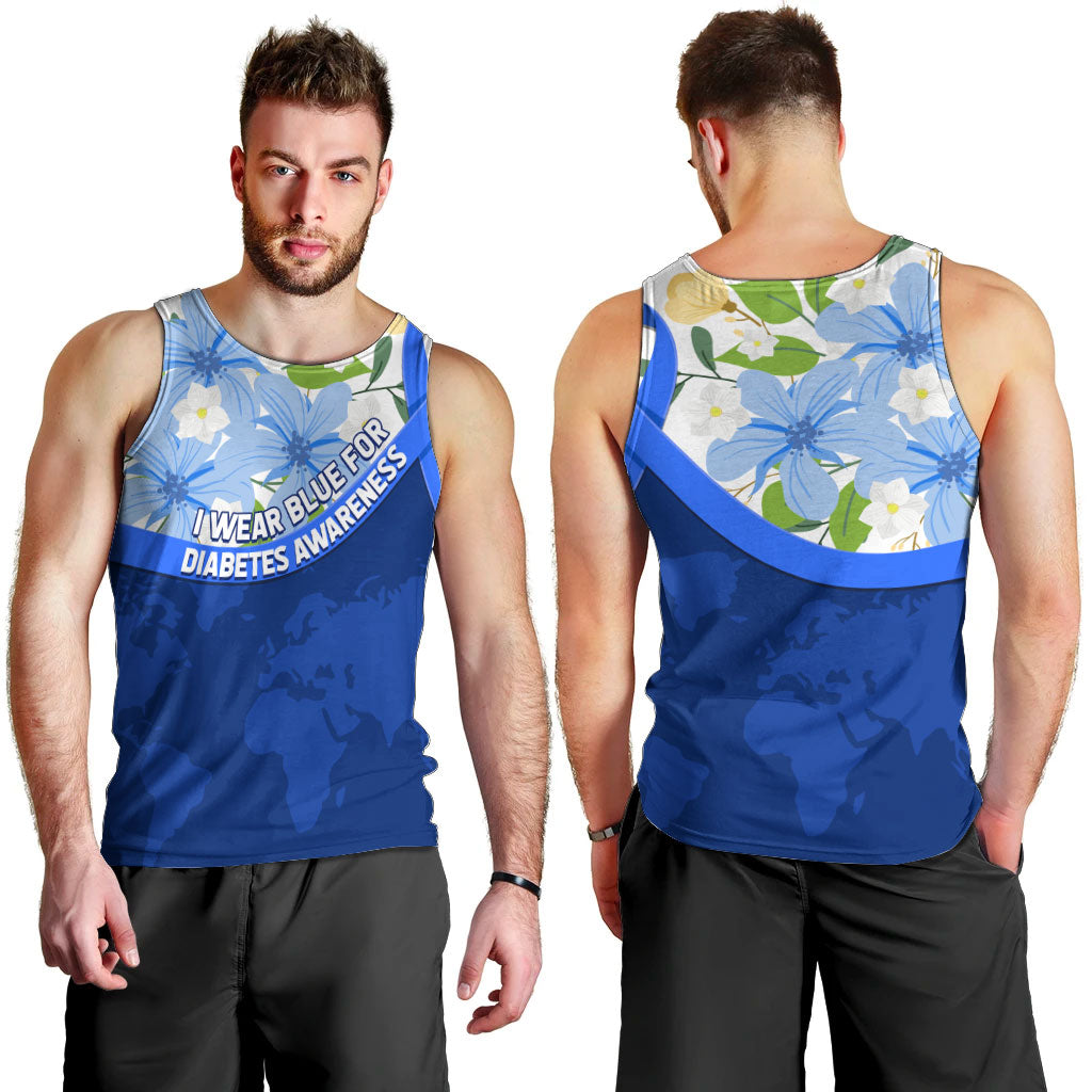 Diabetes Awareness Ribbon Men Tank Top Floral Blue Ribbon World Map