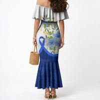 Diabetes Awareness Ribbon Mermaid Dress Floral Blue Ribbon World Map