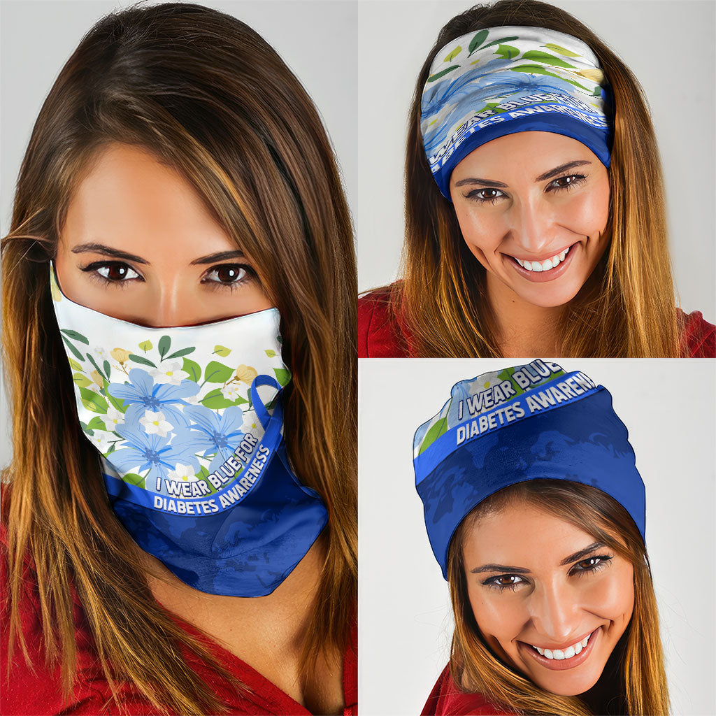 Diabetes Awareness Ribbon Neck Gaiter Floral Blue Ribbon World Map