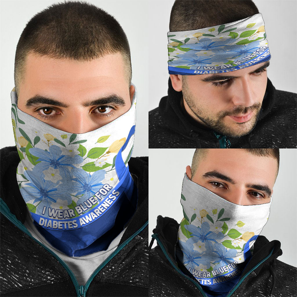 Diabetes Awareness Ribbon Neck Gaiter Floral Blue Ribbon World Map