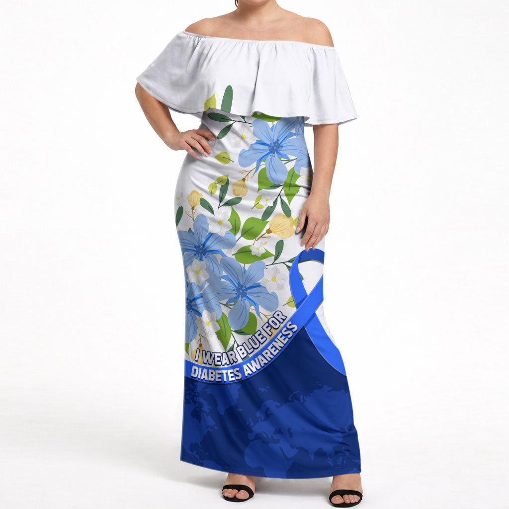Diabetes Awareness Ribbon Off Shoulder Maxi Dress Floral Blue Ribbon World Map