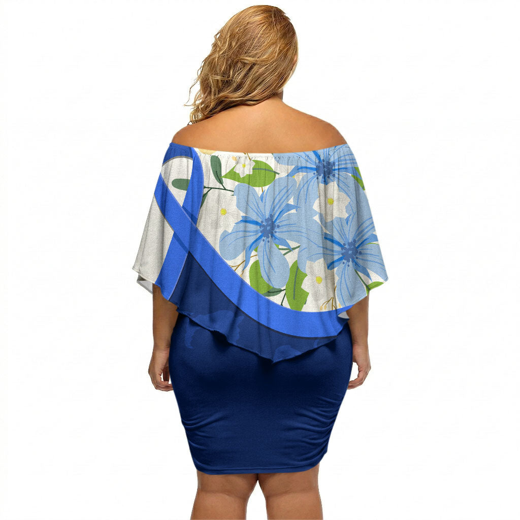 Diabetes Awareness Ribbon Off Shoulder Short Dress Floral Blue Ribbon World Map