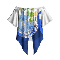 Diabetes Awareness Ribbon Off Shoulder Wrap Waist Top Floral Blue Ribbon World Map