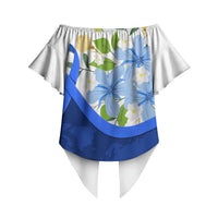 Diabetes Awareness Ribbon Off Shoulder Wrap Waist Top Floral Blue Ribbon World Map