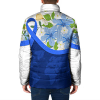 Diabetes Awareness Ribbon Padded Jacket Floral Blue Ribbon World Map