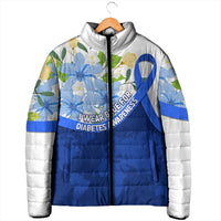 Diabetes Awareness Ribbon Padded Jacket Floral Blue Ribbon World Map