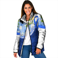 Diabetes Awareness Ribbon Padded Jacket Floral Blue Ribbon World Map