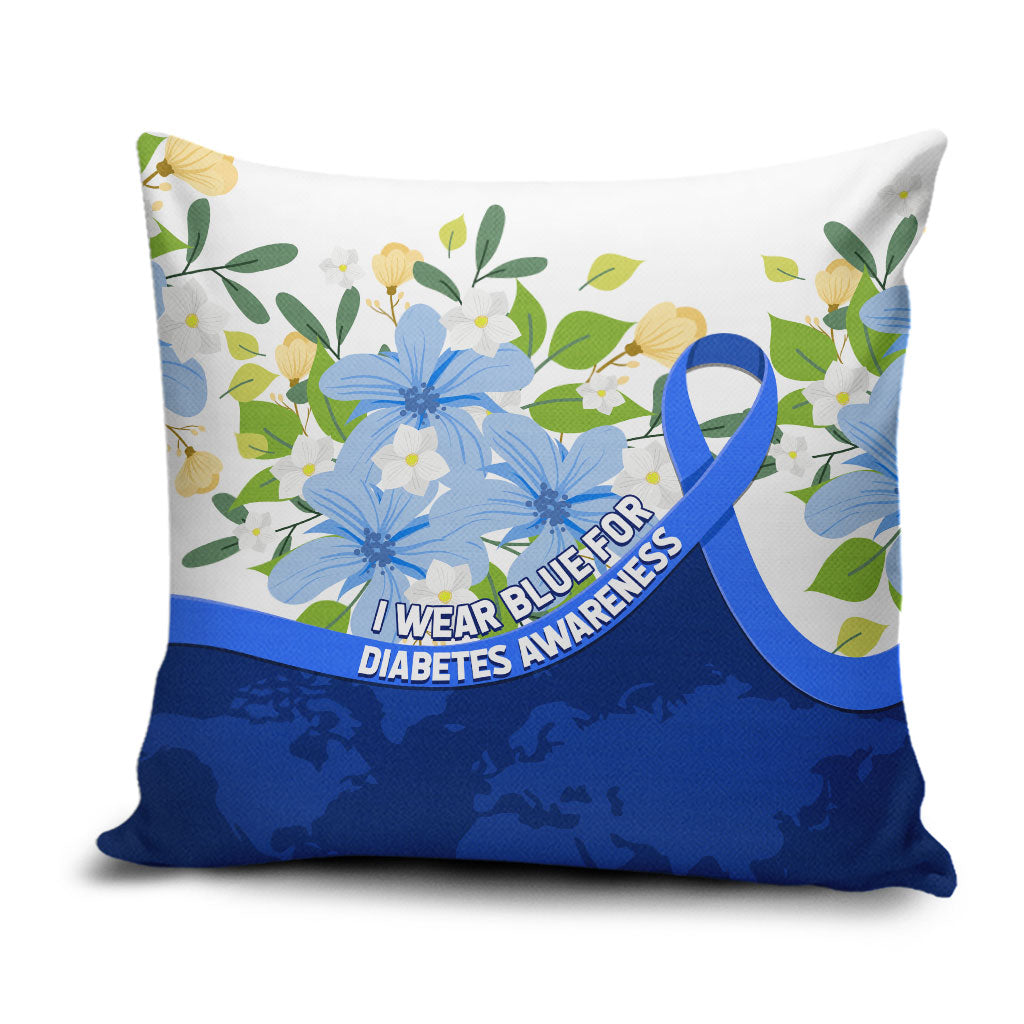 Diabetes Awareness Ribbon Pillow Cover Floral Blue Ribbon World Map