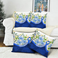 Diabetes Awareness Ribbon Pillow Cover Floral Blue Ribbon World Map