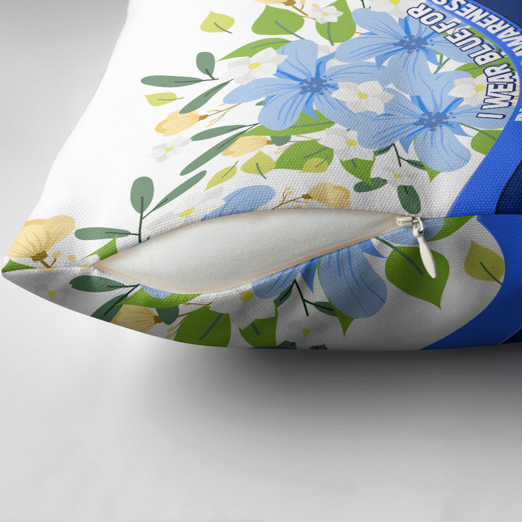 Diabetes Awareness Ribbon Pillow Cover Floral Blue Ribbon World Map
