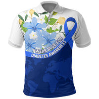 Diabetes Awareness Ribbon Polo Shirt Floral Blue Ribbon World Map