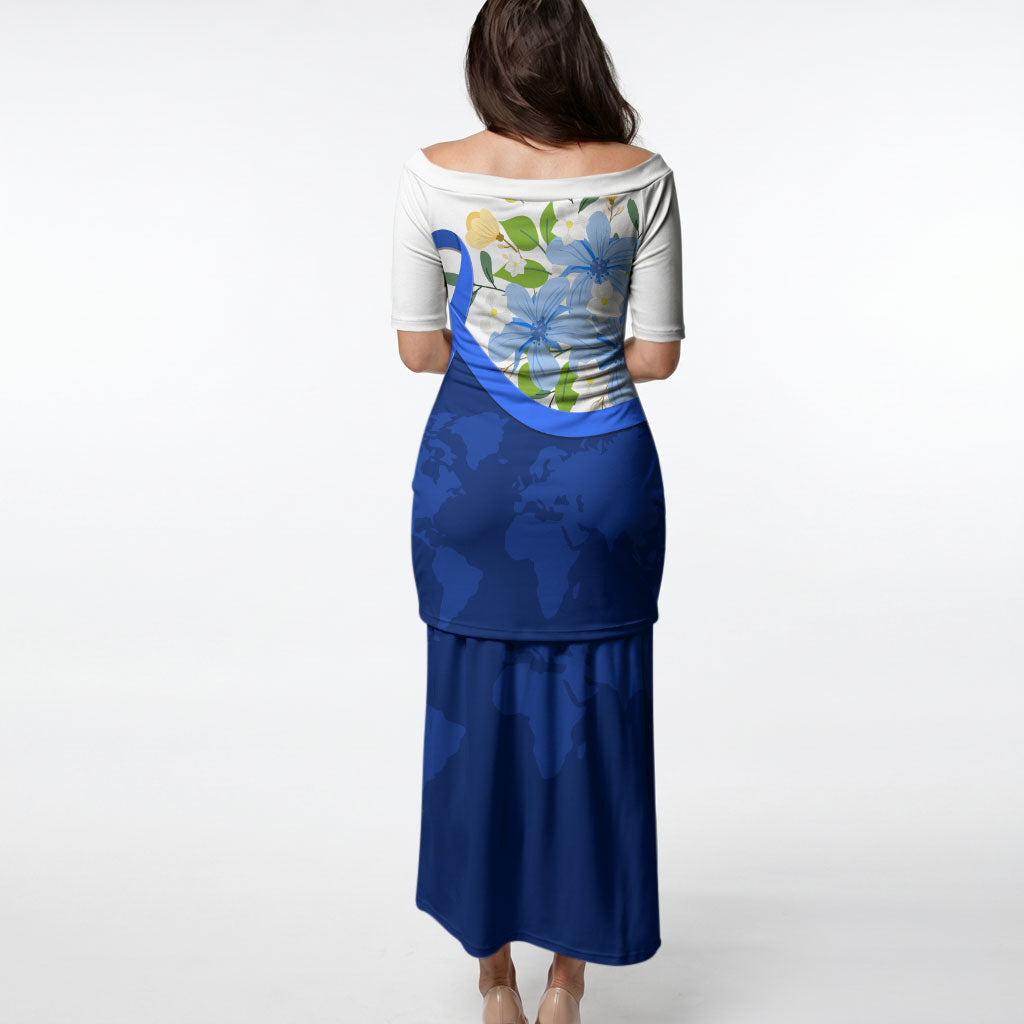 Diabetes Awareness Ribbon Puletasi Floral Blue Ribbon World Map