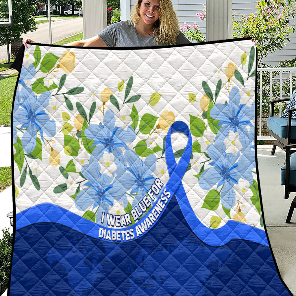 Diabetes Awareness Ribbon Quilt Floral Blue Ribbon World Map
