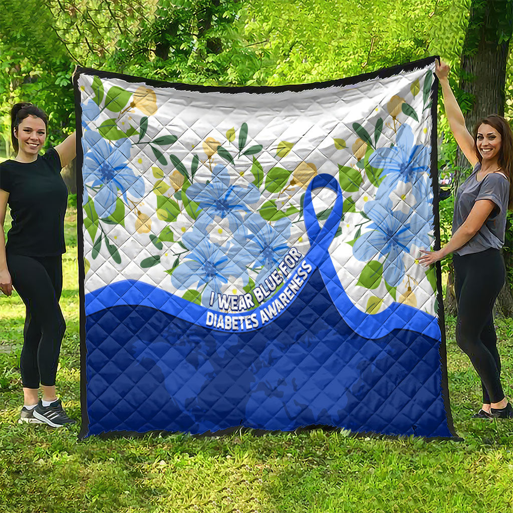 Diabetes Awareness Ribbon Quilt Floral Blue Ribbon World Map